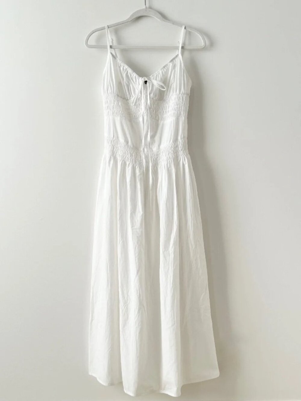 White Cotton Poplin Smocked Midi Dress Medium